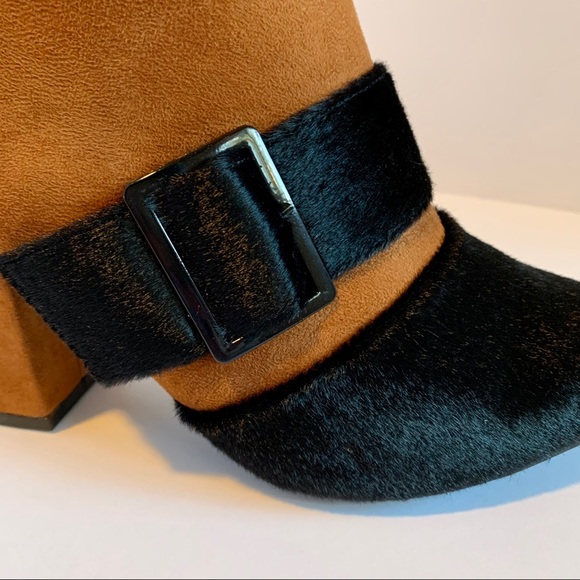 MackinJ Two Toned Booties Black Brown Velvet Suede - Picture 3 of 12